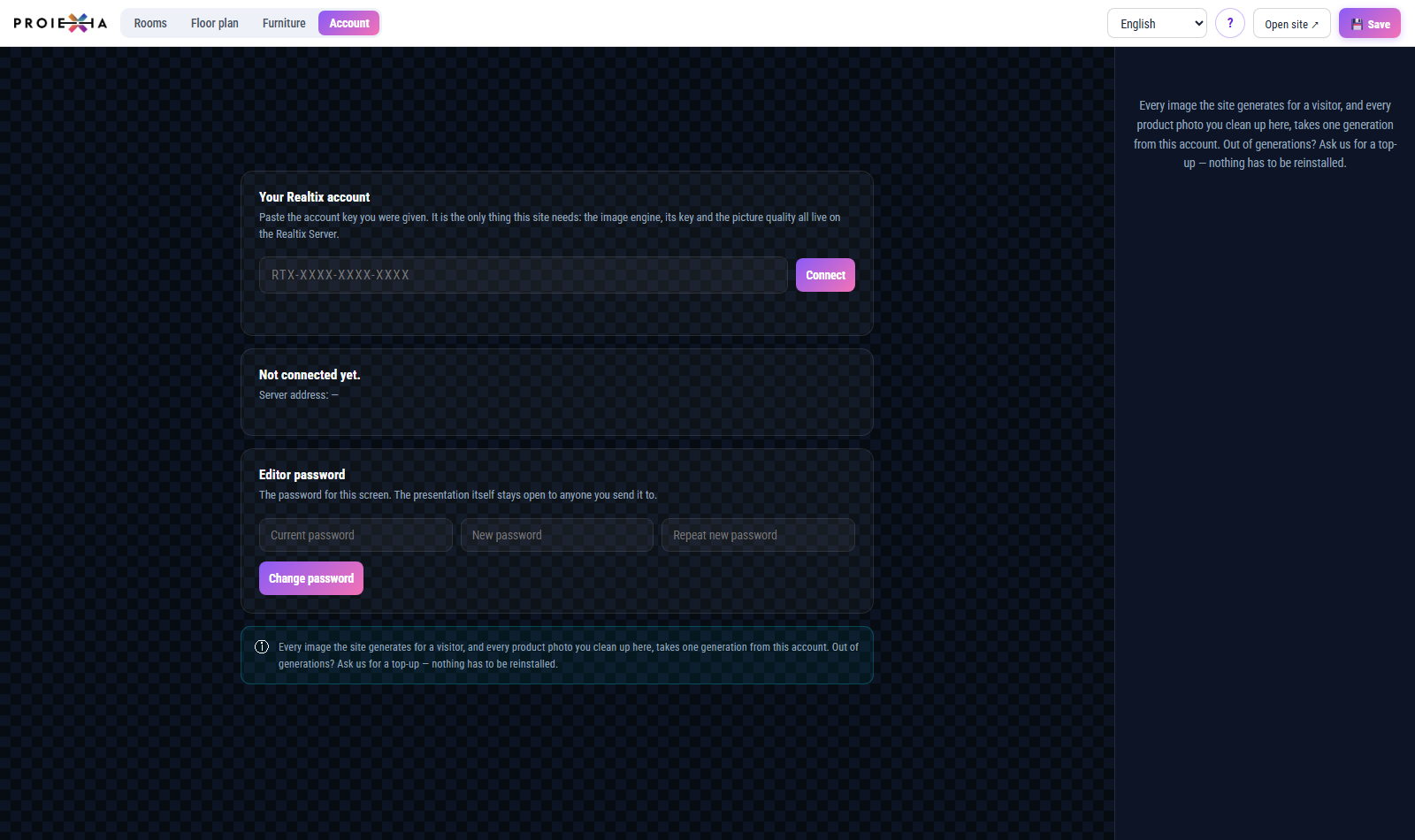 The account tab