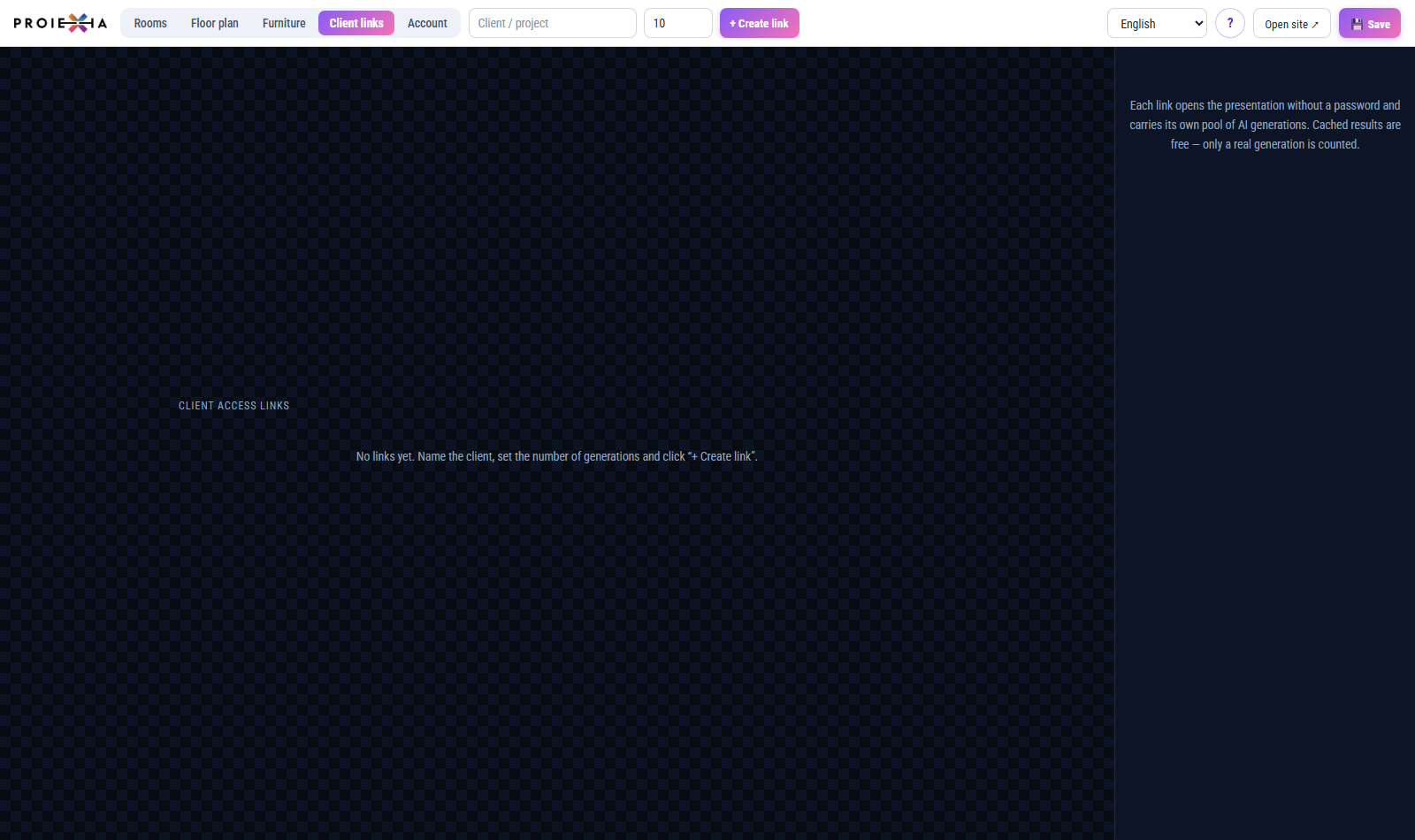 The client links tab