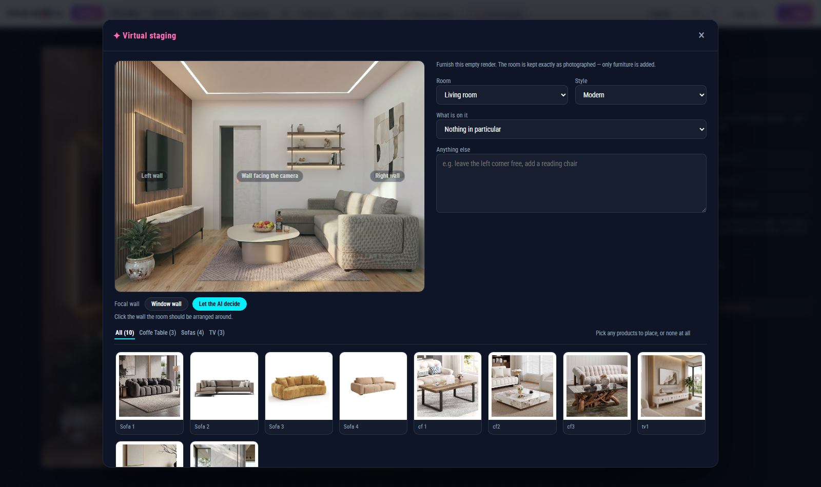 The virtual staging screen